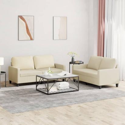 Set de canapele cu perne, 2 piese, crem, piele ecologică GartenMobel Dekor