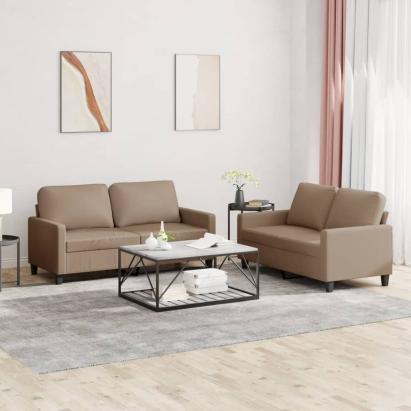 Set de canapele cu perne, 2 piese, cappuccino, piele ecologică GartenMobel Dekor