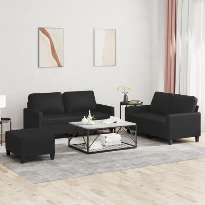 Set de canapele cu perne, 3 piese, negru, piele ecologică GartenMobel Dekor