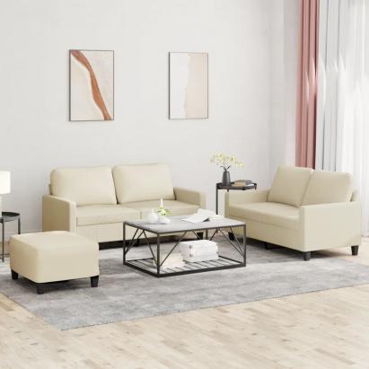 Set de canapele cu perne, 3 piese, crem, piele ecologică GartenMobel Dekor