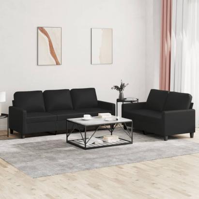 Set de canapele cu perne, 2 piese, negru, piele ecologică GartenMobel Dekor
