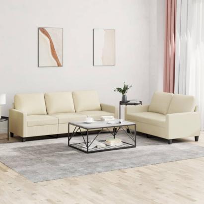 Set de canapele cu perne, 2 piese, crem, piele ecologică GartenMobel Dekor