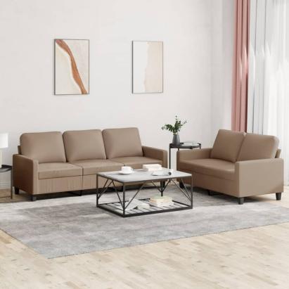 Set de canapele cu perne, 2 piese, cappuccino, piele ecologică GartenMobel Dekor