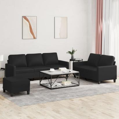 Set de canapele cu perne, 3 piese, negru, piele ecologică GartenMobel Dekor
