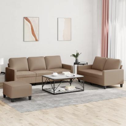 Set de canapele cu perne, 3 piese, cappuccino, piele ecologică GartenMobel Dekor