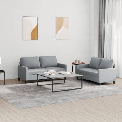 Set de canapele cu perne, 2 piese, gri deschis, textil GartenMobel Dekor
