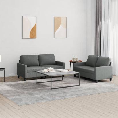 Set de canapele cu perne, 2 piese, gri închis, textil GartenMobel Dekor