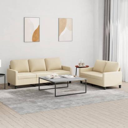 Set de canapele cu perne, 2 piese, crem, textil GartenMobel Dekor
