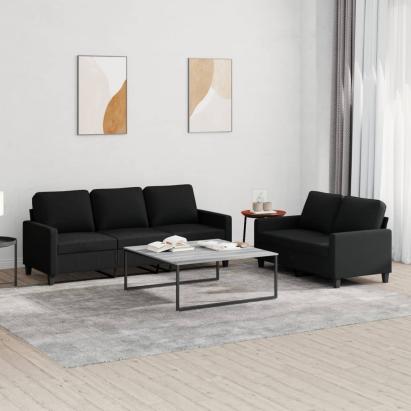Set de canapele cu perne, 2 piese, negru, textil GartenMobel Dekor