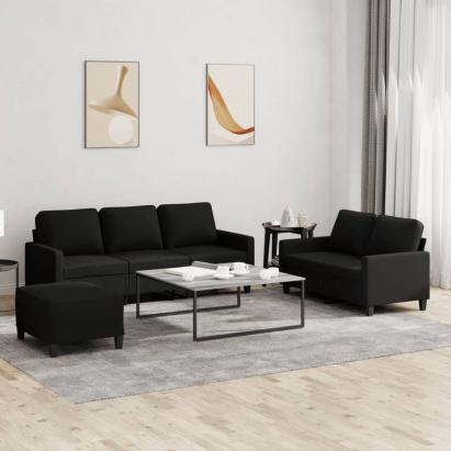 Set de canapele cu perne, 3 piese, negru, textil GartenMobel Dekor