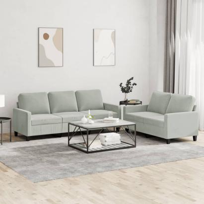 Set de canapele cu perne, 2 piese, gri deschis, catifea GartenMobel Dekor