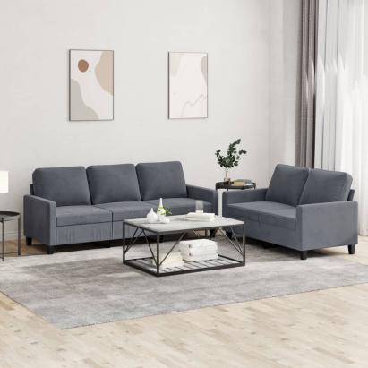 Set de canapele cu perne, 2 piese, gri închis, catifea GartenMobel Dekor