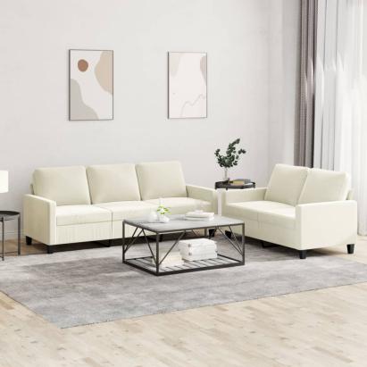 Set de canapele cu perne, 2 piese, crem, catifea GartenMobel Dekor
