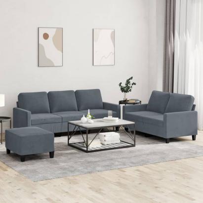 Set de canapele cu perne, 3 piese, gri închis, catifea GartenMobel Dekor