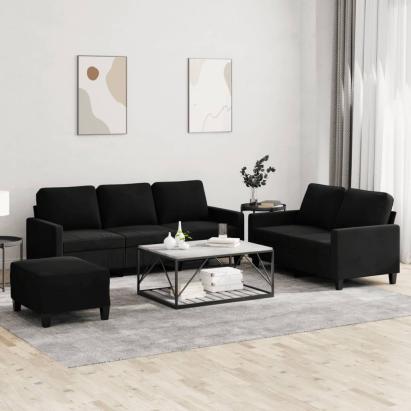 Set de canapele cu perne, 3 piese, negru, catifea GartenMobel Dekor