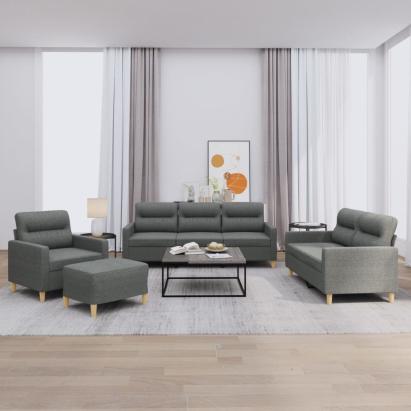 Set de canapele cu perne, 4 piese, gri închis, textil GartenMobel Dekor