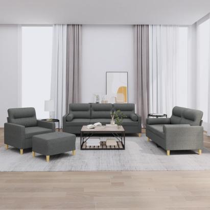 Set de canapele cu perne, 4 piese, gri închis, material textil GartenMobel Dekor