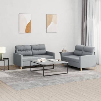 Set de canapele cu perne, 2 piese, gri deschis, textil GartenMobel Dekor