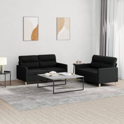 Set de canapele cu perne, 2 piese, negru, textil GartenMobel Dekor