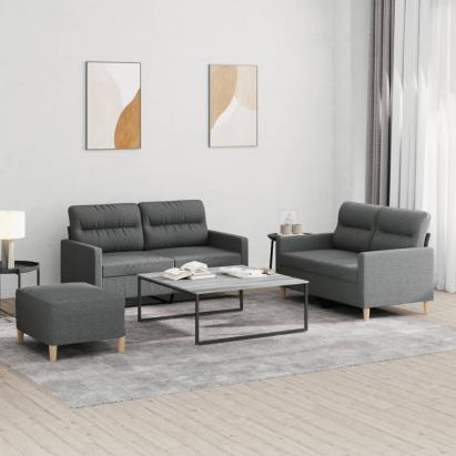 Set de canapele cu perne, 3 piese, gri închis, textil GartenMobel Dekor
