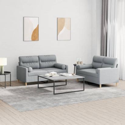 Set de canapele cu perne, 2 piese, gri deschis, material textil GartenMobel Dekor