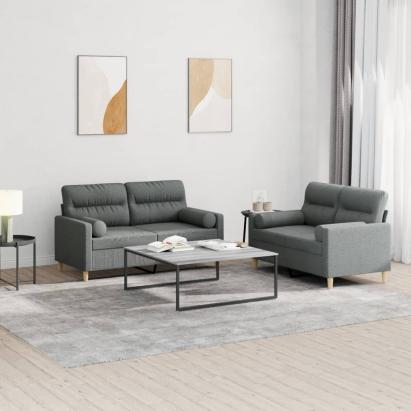 Set de canapele cu perne, 2 piese, gri închis, material textil GartenMobel Dekor