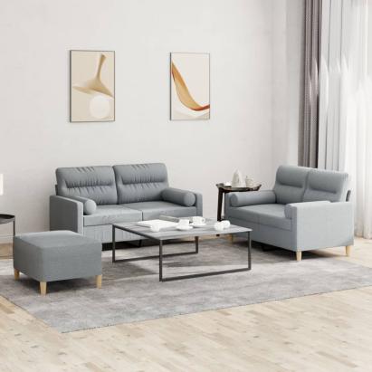 Set de canapele cu perne, 3 piese, gri deschis, textil GartenMobel Dekor