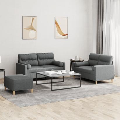 Set de canapele cu perne, 3 piese, gri închis, textil GartenMobel Dekor
