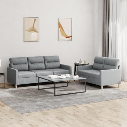 Set de canapele cu perne, 2 piese, gri deschis, textil GartenMobel Dekor