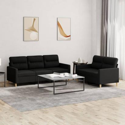 Set de canapele cu perne, 2 piese, negru, textil GartenMobel Dekor