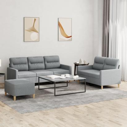 Set de canapele cu perne, 3 piese, gri deschis, textil GartenMobel Dekor