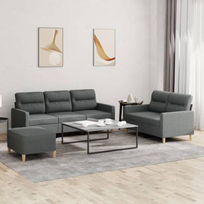 Set de canapele cu perne, 3 piese, gri închis, textil GartenMobel Dekor