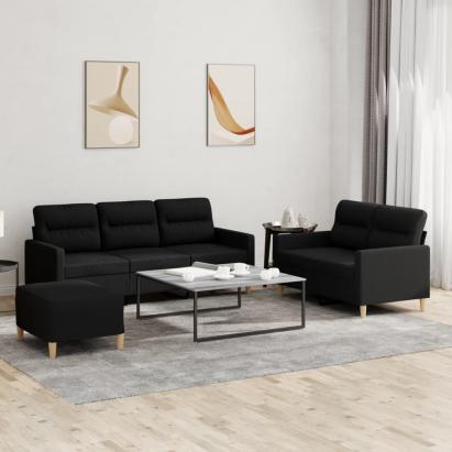 Set de canapele cu perne, 3 piese, negru, textil GartenMobel Dekor