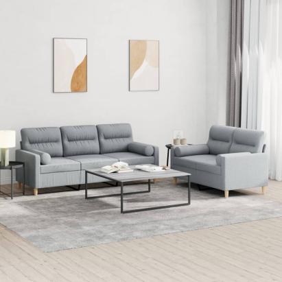 Set de canapele cu perne, 2 piese, gri deschis, material textil GartenMobel Dekor