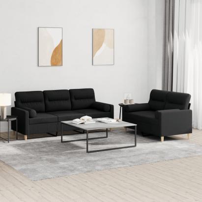 Set de canapele cu perne, 2 piese, negru, material textil GartenMobel Dekor