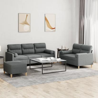 Set de canapele cu perne, 3 piese, gri închis, textil GartenMobel Dekor