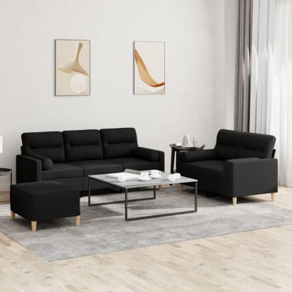Set de canapele cu perne, 3 piese, negru, textil GartenMobel Dekor