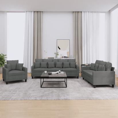 Set de canapele cu perne, 3 piese, gri închis, textil GartenMobel Dekor