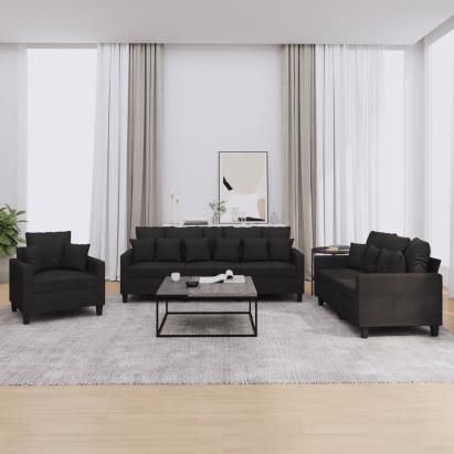 Set de canapele cu perne, 3 piese, negru, textil GartenMobel Dekor