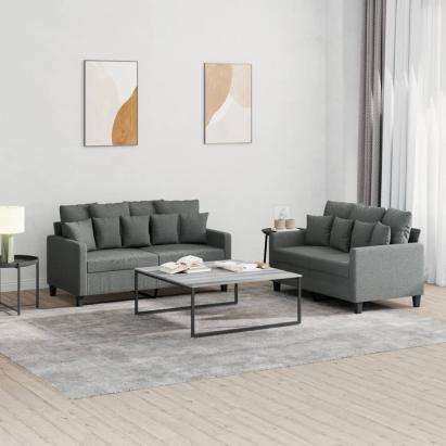 Set de canapele cu perne, 2 piese, gri închis, textil GartenMobel Dekor