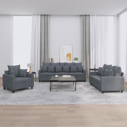 Set de canapele cu perne, 3 piese, gri închis, catifea GartenMobel Dekor