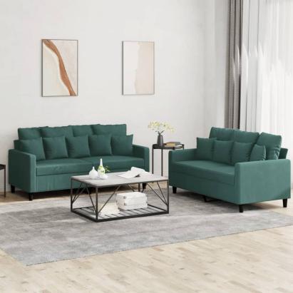 Set de canapele cu perne, 2 piese, verde închis, catifea GartenMobel Dekor