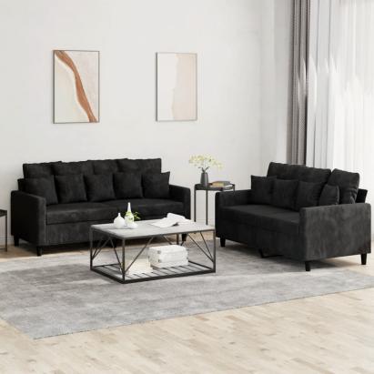Set de canapele cu perne, 2 piese, negru, catifea GartenMobel Dekor