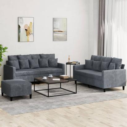 Set de canapele cu perne, 3 piese, gri închis, catifea GartenMobel Dekor