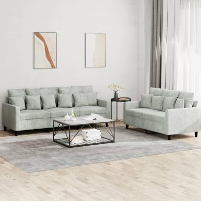 Set de canapele cu perne, 2 piese, gri deschis, catifea GartenMobel Dekor
