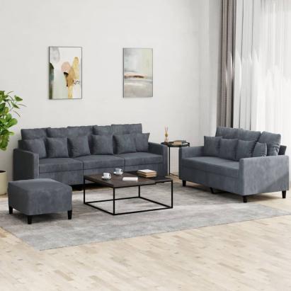 Set de canapele cu perne, 3 piese, gri închis, catifea GartenMobel Dekor