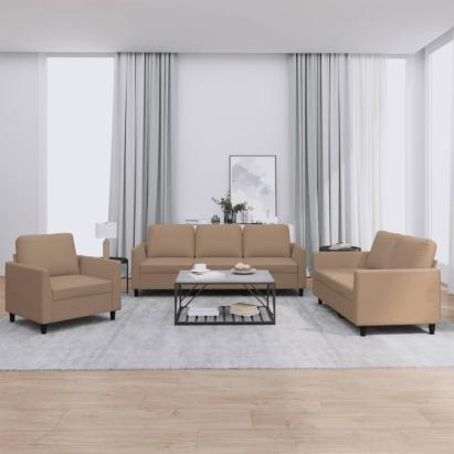 Set de canapele cu perne, 3 piese, cappuccino, piele ecologică GartenMobel Dekor
