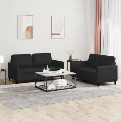 Set de canapele cu perne, 2 piese, negru, piele ecologică GartenMobel Dekor