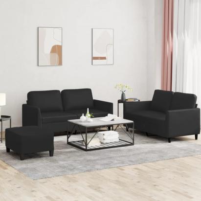 Set de canapele cu perne, 3 piese, negru, piele ecologică GartenMobel Dekor