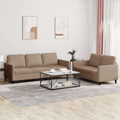Set de canapele cu perne, 2 piese, cappuccino, piele ecologică GartenMobel Dekor